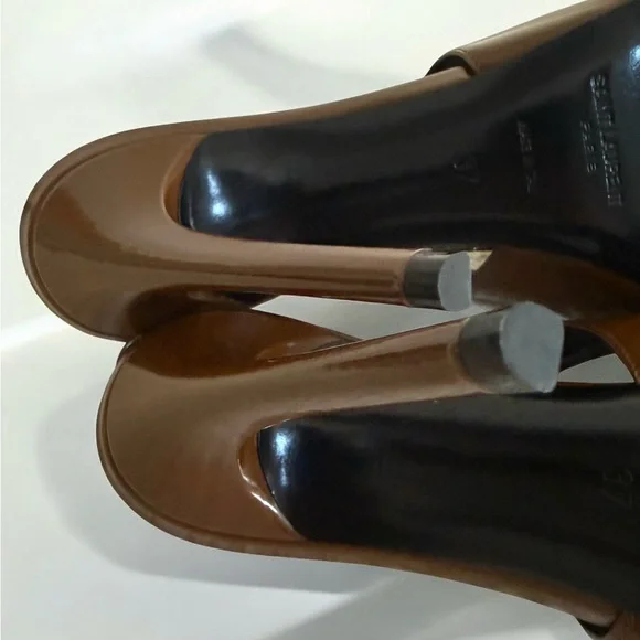 Authentic Saint Laurent Vendome Brown Patent Leather Slingback Heels! COA! - Picture 13 of 16